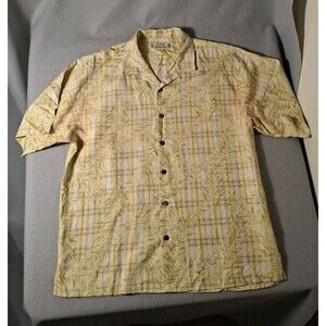 Tommy Bahama Yellow Hawaiian Aloha Camp Shirt Large Silk Short Sleeve Floral VTG